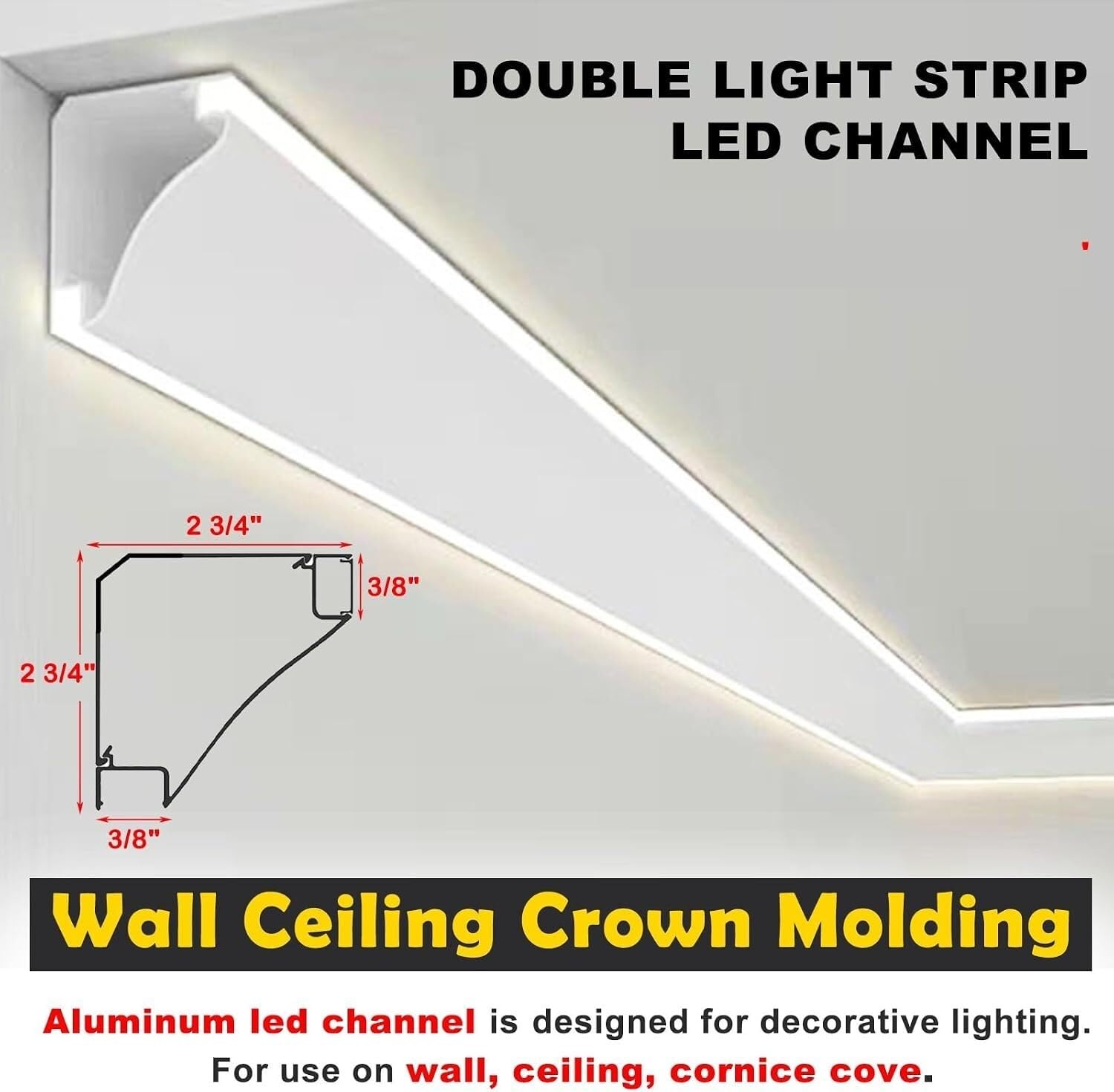LED-Deckenleiste aus Aluminium mit Diffusorkanal for indirekte Beleuchtung, Kronenleiste for LED-Lichtleisten, Voutengehäuse, Heimdekoration, Weiß(30m/98.4ft)