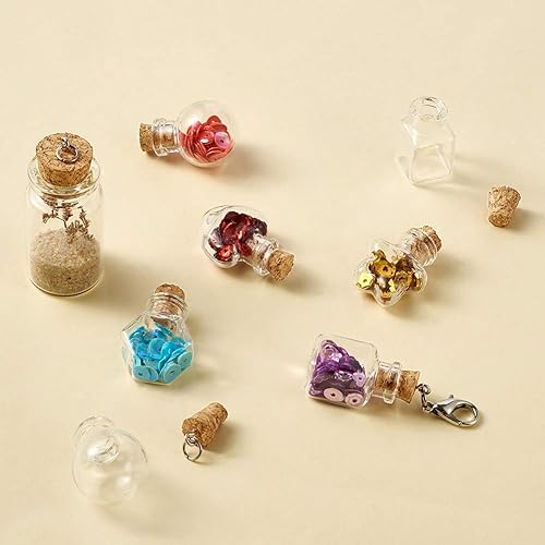 Vista 4 de Mega Pet 35 frascos pequeños de vidrio transparente con tapones de corcho, formas mixtas, botellas de deseos para artes, manualidades, decoración