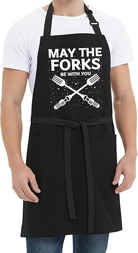 Miniatura 9 de Kaidouma Divertidos delantales de parrilla para hombres, May The Forks Be With You, divertidos delantales de chef para cocinar a la parrilla con 2