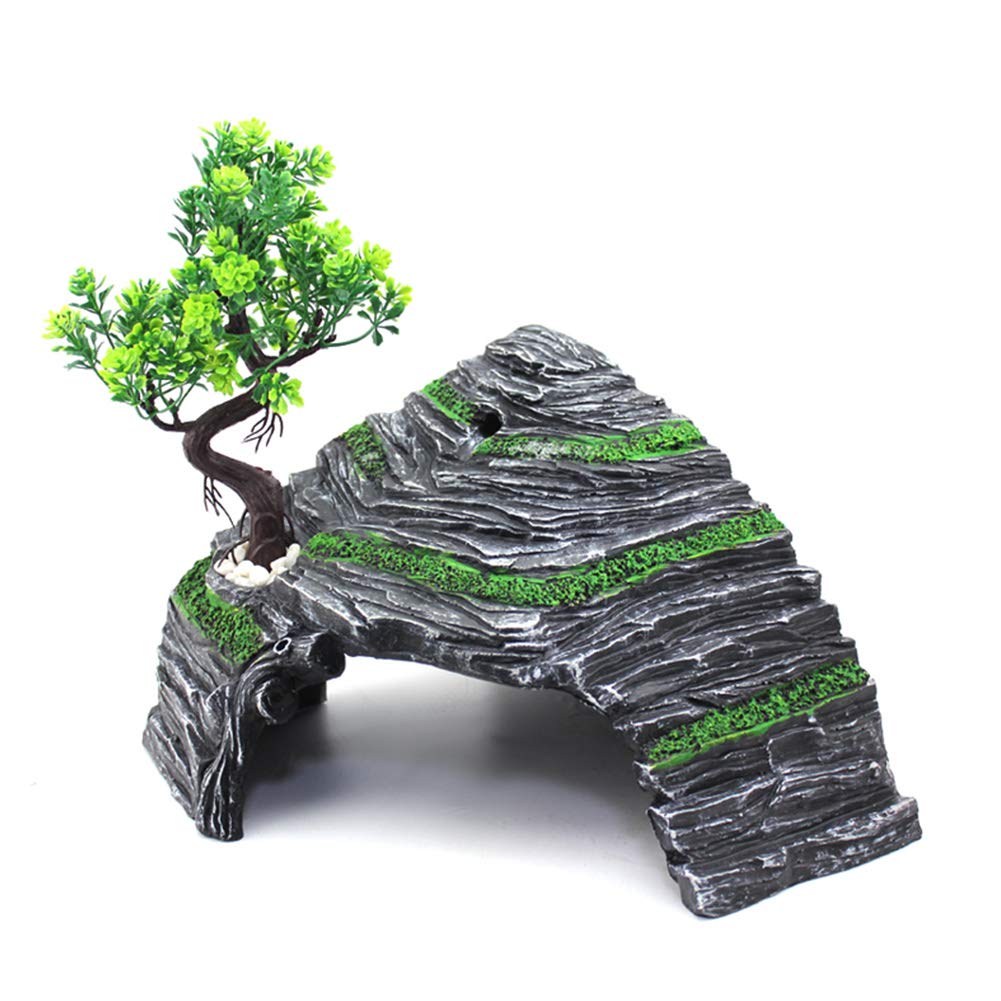Reptile Hideout Caves Turtle Ramp Basking Platform Habitat Shelter Decor Humidify Hide Cave Resin Rock (XXL)