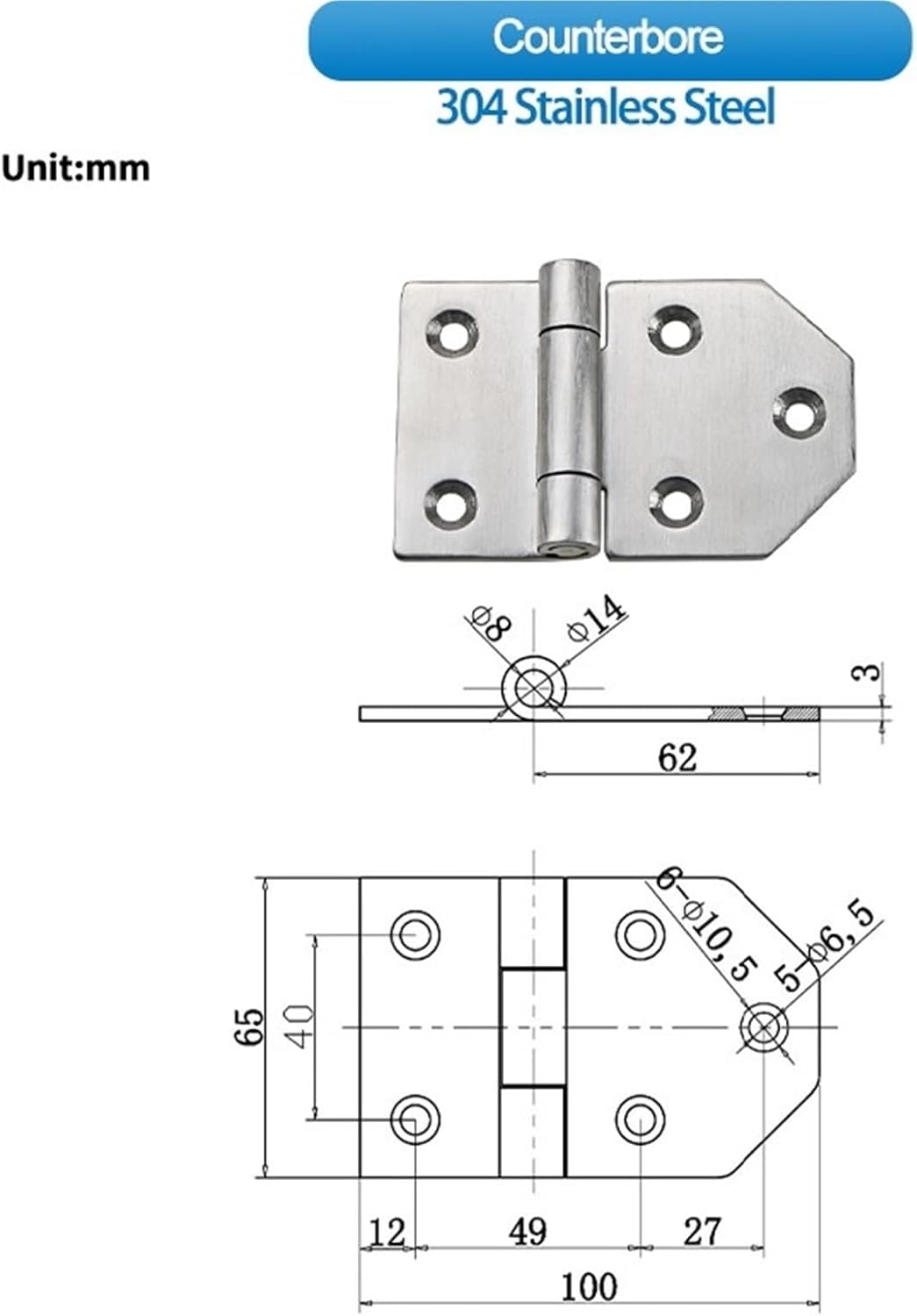Frame Concealed Cabinet Door Hinge Folding Flat Industrial Machinery Furniture Hinge Hardware Stainless Steel