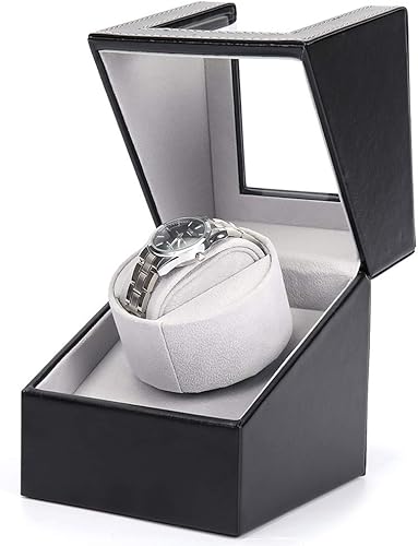 Miniatura 9 de AOKELILY Bobinador automático de un solo reloj, en carcasa de madera y cuero negrofibra de carbono, motor japonés