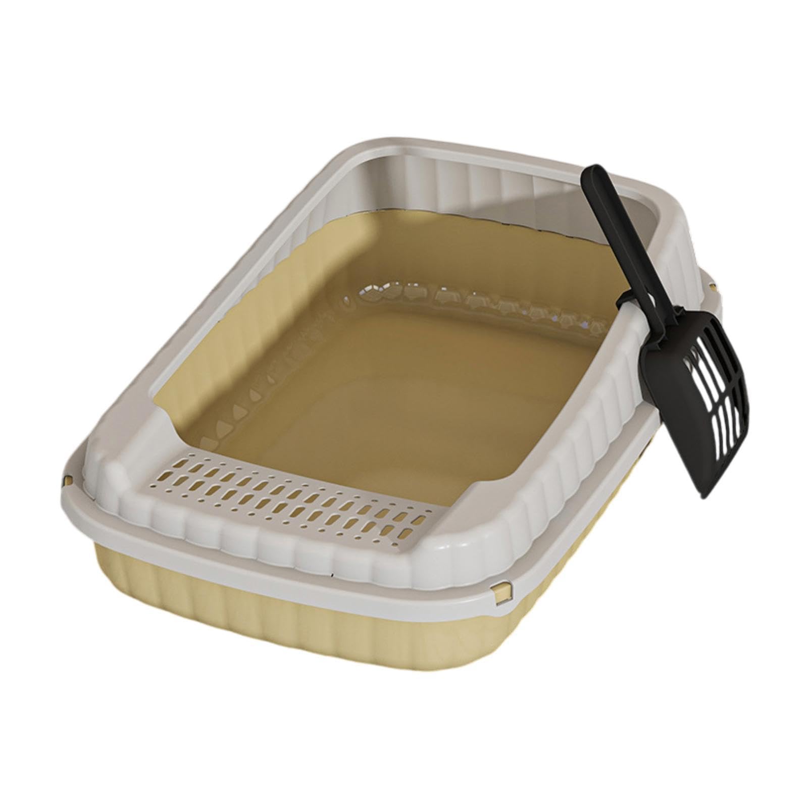 Colcolo Open Top Cat Litter Box Pet Litter Tray,High Sided,Detachable Semi Enclosed Kitten Toilet for Bunny Small Medium Large Cats, Light yellow