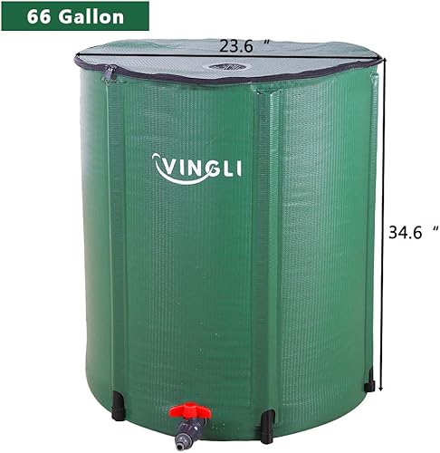 Miniatura 2 de VINGLI - Barril de lluvia plegable de 66 galones, tanque portátil de almacenamiento de agua, sistema de recogida de agua de lluvia, contenedor de