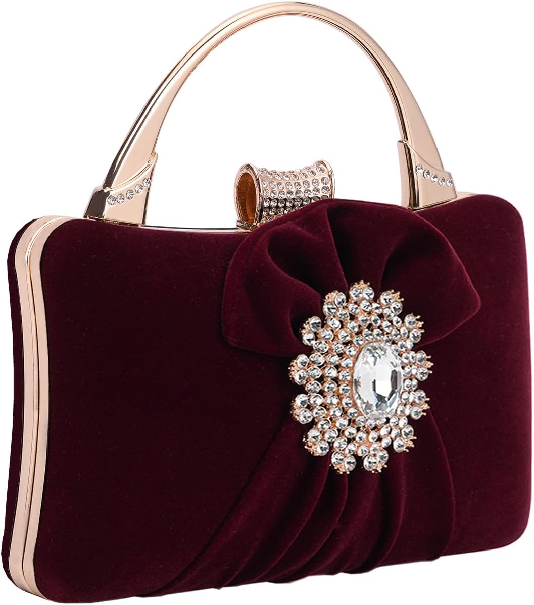 Velvet Evening Bags For Women With Flower Closure Rhinestone Crystal Embellished Clutch Purse For Party Wedding - Image 3