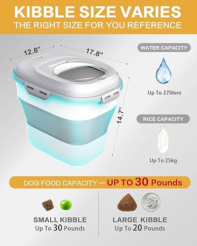 Miniatura 3 de Contenedor de almacenamiento de alimentos para perros, hasta 30 libras, plegable, con tapas herméticas, cuchara y contenedor pequeño de