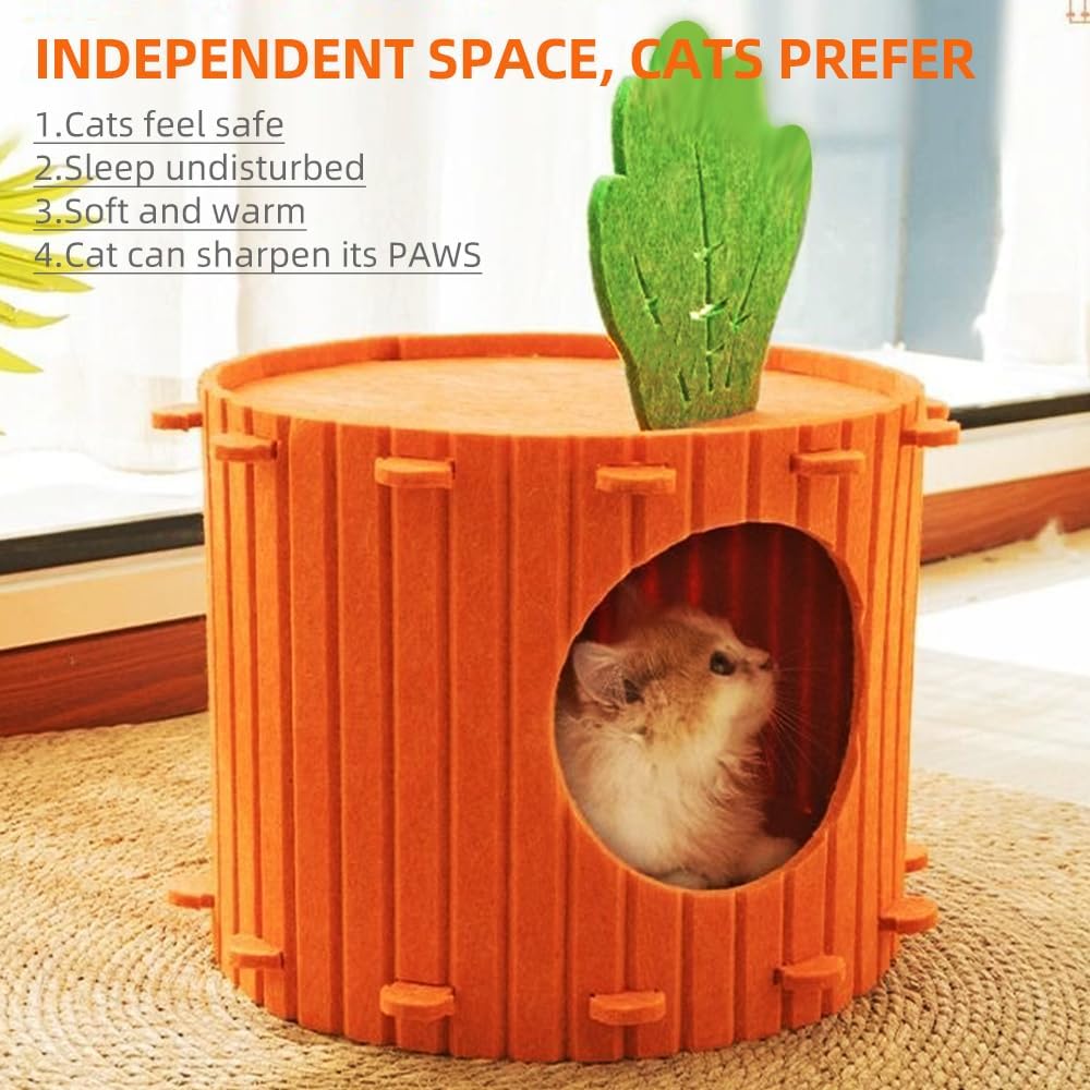 review Scratch Resistant Peekaboo Carrot Tree Hole Cat Tunnel, Cat Hideaway, 2-Storey Cat Condo for Indoor Cats - Cozy Cat Cave Beds, Pet Cat House for Multiple & Large Cats Up to 22 Lbs （Samll）