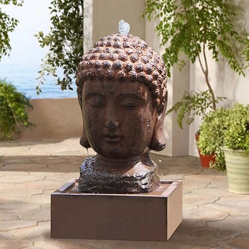 Fuente de agua de Buda para interiores y exteriores, estatua zen, decoración grande de fibra de vidrio, fuentes decorativas en color roca, 24