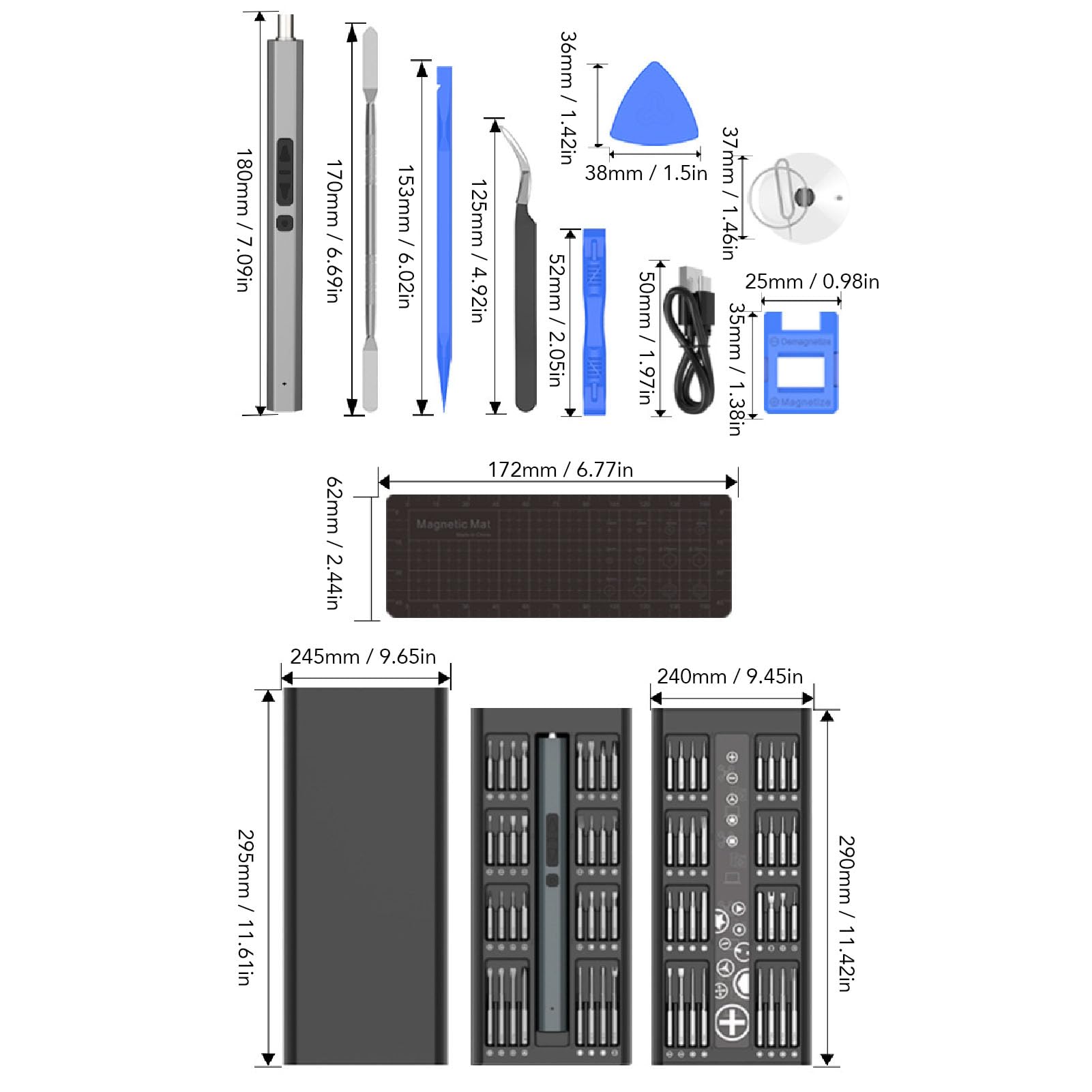 Mini Tournevis électrique, Tournevis électrique de Précision 68 en 1 200 Tr/min avec 68 Forets, Levier, LED et Pincettes, Kit de Tournevis électrique de Précision pour la