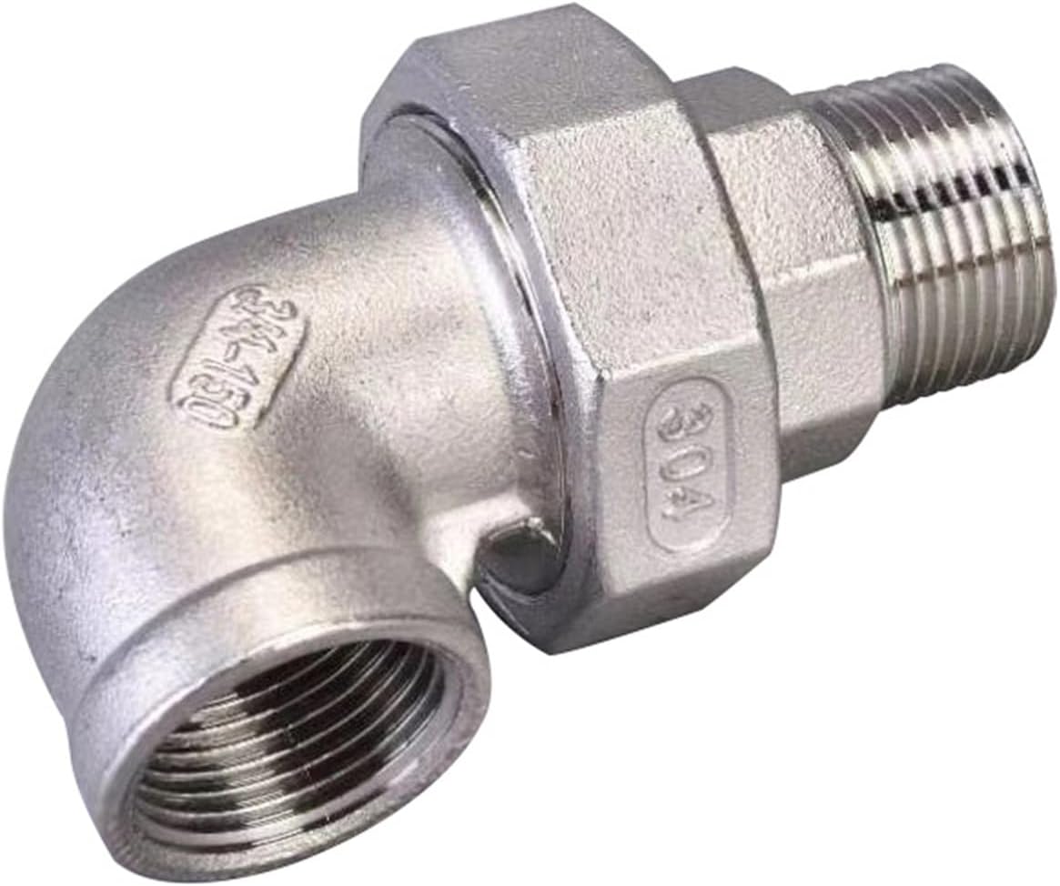 Stainless Steel Elbow 1/4” 3/8” 1/2” 3/4" 1" Male & Female 90 Degree Elbow BSP Thread 304 Live Joint Coupling Union Connector Pipe Fitting For Tube(3/4")