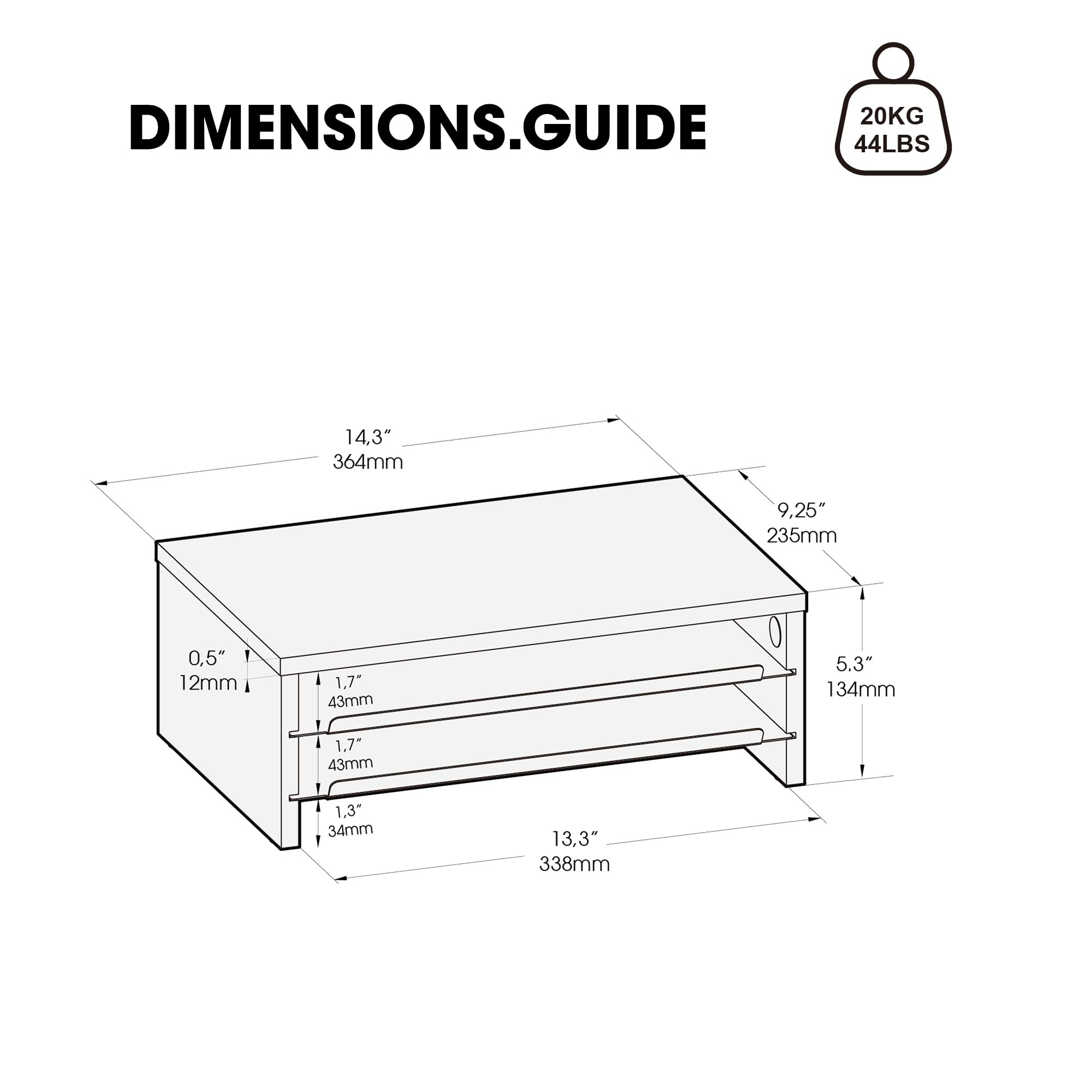 Fenge Support Moniteur Réhausseur d'Écran en Bois et Métal avec Plateau, 36,4x23,5x13,4 cm Blanc