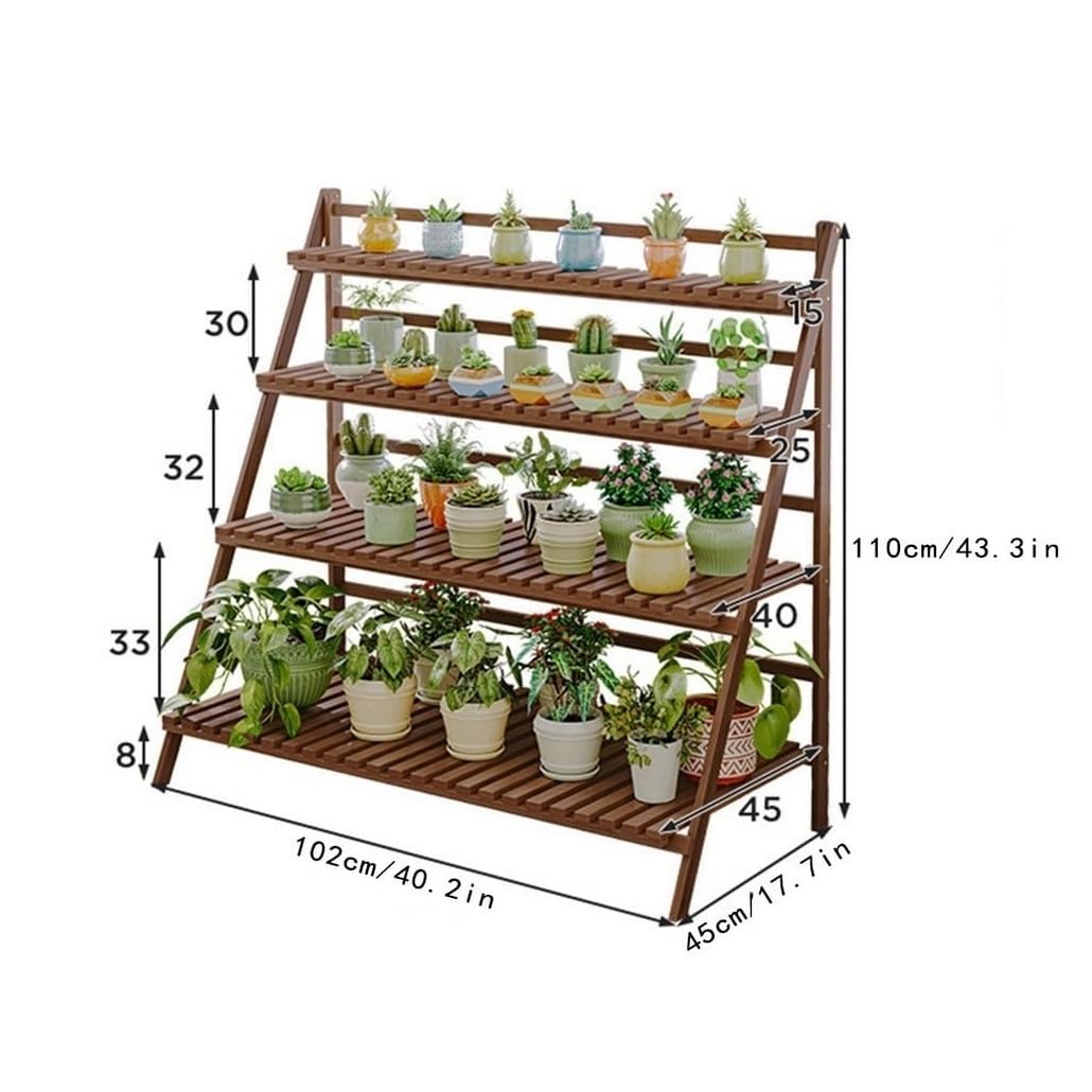 Support échelle en bambou pour plantes - 4 niveaux - Pliable - Pour intérieur et extérieur - Pour la maison, la terrasse, la pelouse, le jardin, le balcon - Marron