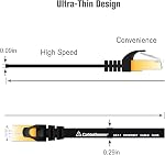 Cat 7 Shielded Patch Cable 3ft 6Pack Black, Cat7 Flat Ethernet Cables, Compatible with Cat5e/Cat6 Network, High Speed Internet Cord for Modem, Router, LAN, Computer