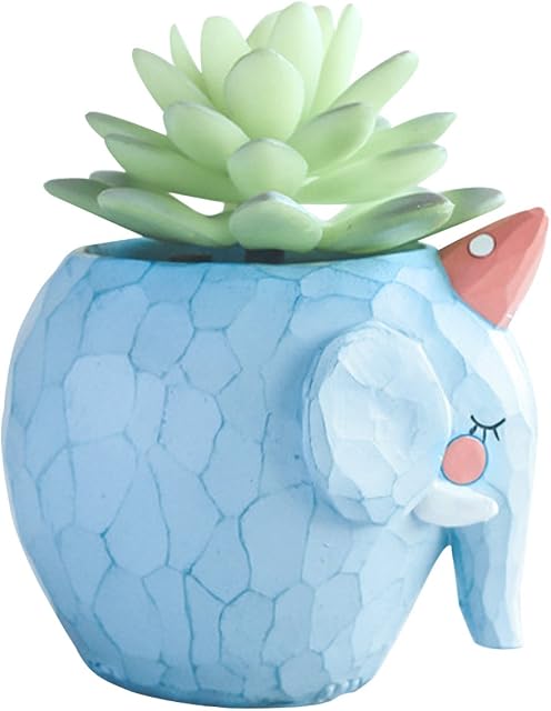 Gift For Her - Indoor Cute Plant Pots Flower Vase for Planters Herb - A Garden Ornaments/Decoration With Small Blue Elephant Animal Shape for Auntie Mom Children Men Women At Home Kitchen Windows
