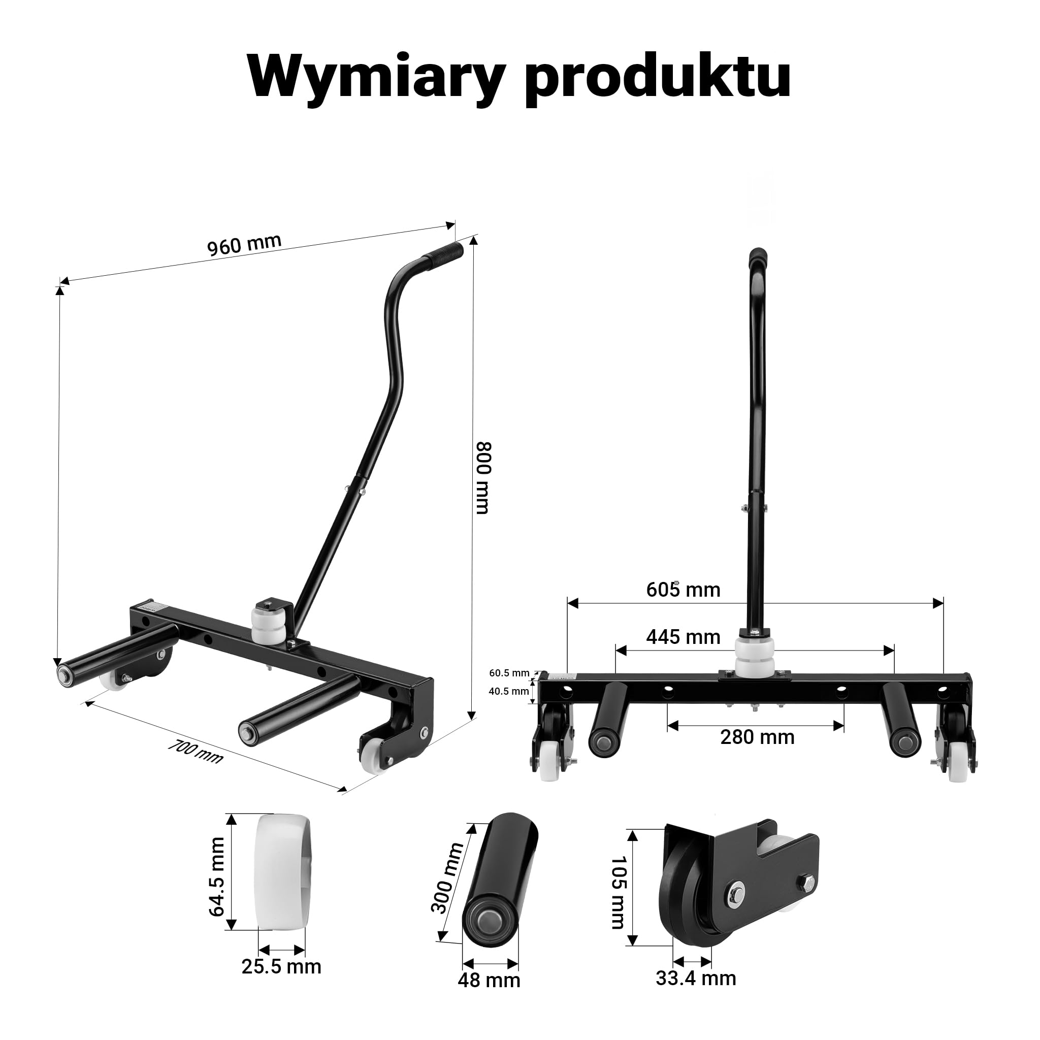 XPOtool Wózek do montażu kół do 250kg do opon 17-56,5cm (6,5-22,5") z podnośnikiem ze stali do warsztatu obsługa jednoosobowa