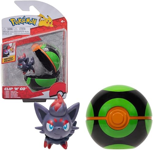 Pokemon Pokeball Clip N' Go y figura de Zorua de 2 pulgadas Juguete con licencia oficial 2023 Adjuntar a tu juego de cinturón Clip N' Go Figura de