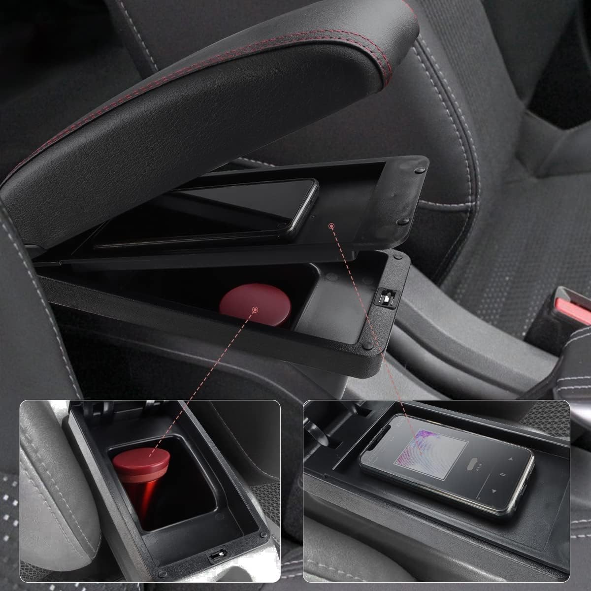 Double Layer Armrest Box For Suzuki Jimny 2007-2018 Center Console Storage Box With 4 USB Ports Cup Holder Accessories Black - View #13