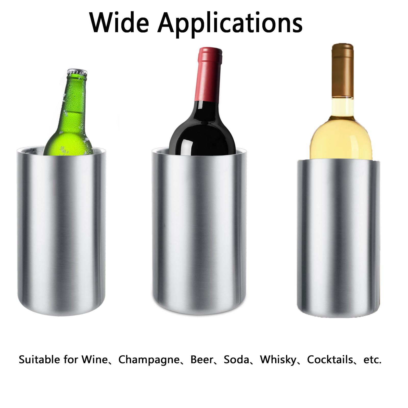QTLCOHD 2 Stück Weinkühler-Eimer aus Edelstahl, doppelwandig, für gekühlten Weißwein, isolierter Champagner, Bier, Eiskübel