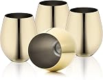 WOTOR Verres de vin d'or 4, 18oz Unbreakable Gobelet d'or, Verre à vin en acier inoxydable, Verre de vin en métal pour l'extérieur, Voyage, Camping, Piscine, Cadeau idéal pour les amateurs de vin
