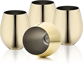 WOTOR Gold Wine Glasses Set of 4, 18oz Unbreakable Gold Goblet, Stemless Stainless Steel Wine Glass, Metal Wine Glass for Outdoor, Travel, Camping, Pool, Ideal Gift for Wine Lovers