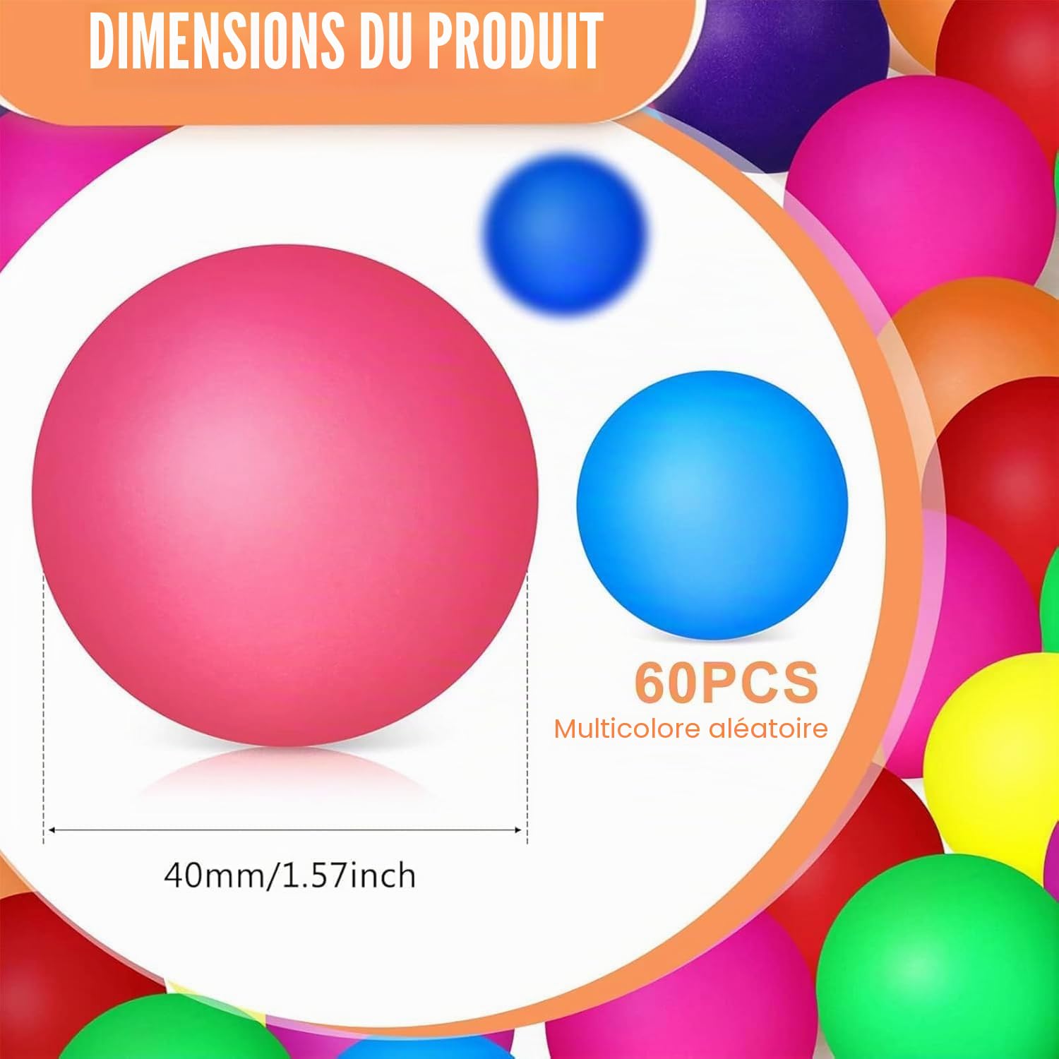 60 PCS Balles de Tennis de Table,40 mm Balles de Tennis de Table Colorées,Balles de ping-Pong Amusantes,Balles de Ping-Pong Colorées Durables,Balle de Ping Pong pour Adultes et Enfants