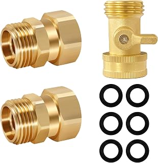Garden Hose Swivel Connector Kit,2Pack 360° Brass Adapter with Shut-Off Valve，3/4" GHT Rotating Male to Female Brass Hose Adapter, Leak-Proof Fittings for Outdoor Faucet, Sprinkler & Nozzle
