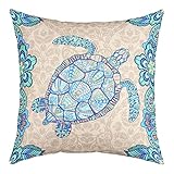 jejeloiu Sea Turtle Pillow Cover 16x16Ocean Reptile Tortoise Decorative Throw Pillow Cover Case Home Decor Coastal Teal Blue Cushion Case for Couch Sofa Outdoor
