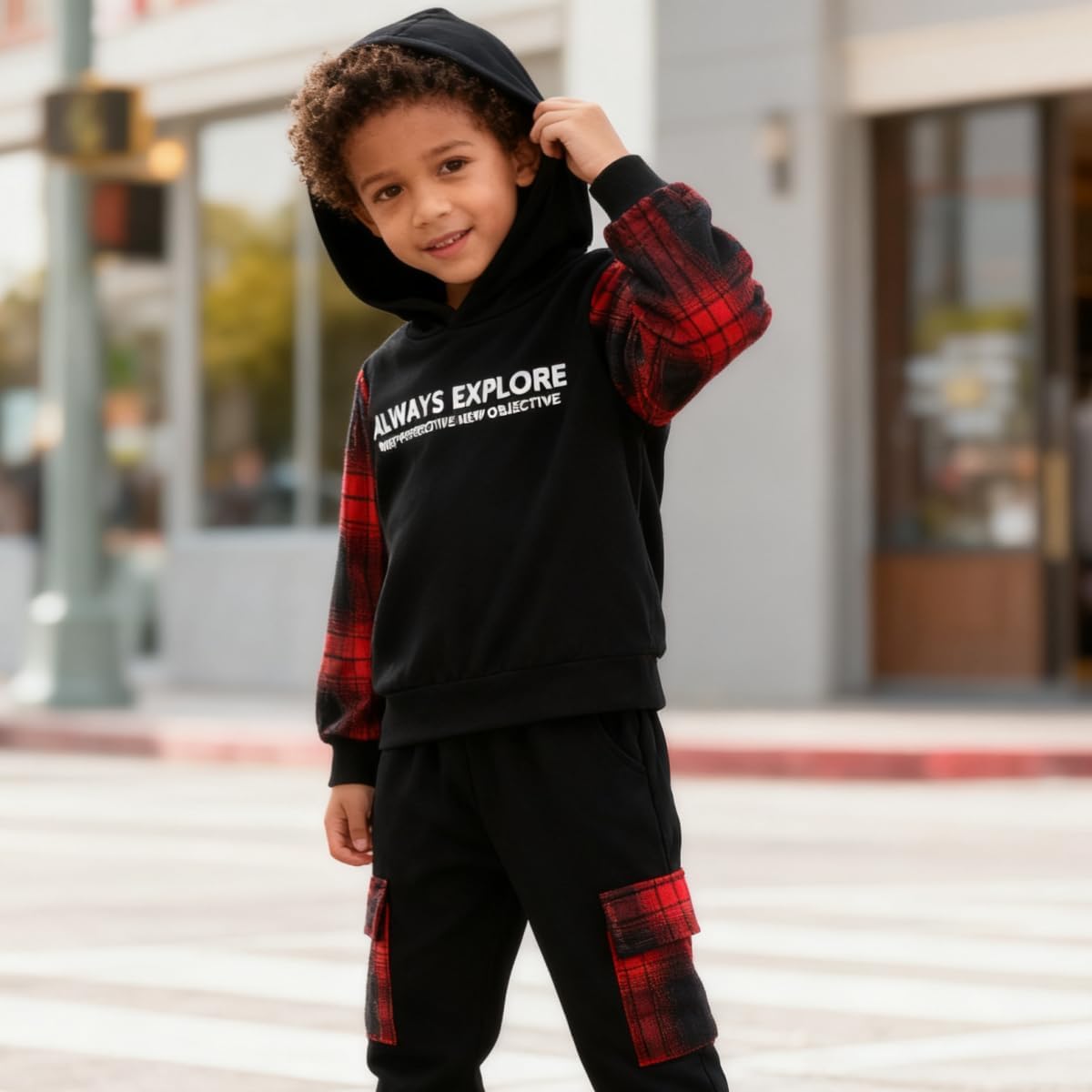 Toddler Baby Boy Clothes Plaid Long Sleeve Hoodie Sweatshirt + Pants 2pcs Boys Outfit Set - Image 4