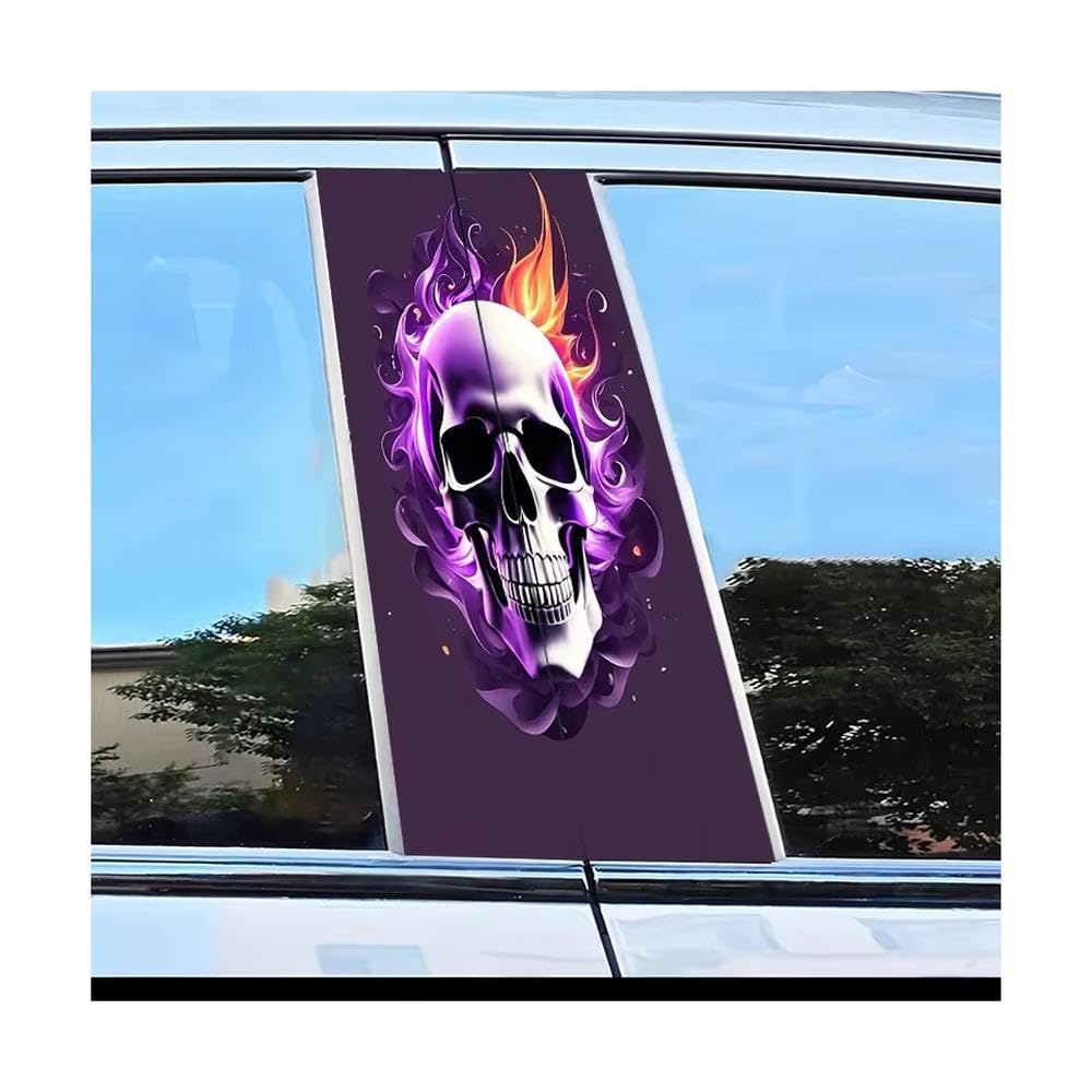 Decorative Items 2 PCS Car Door Pillar Decoration Sticker Flaming Skull Pattern Scratch Resistant Film