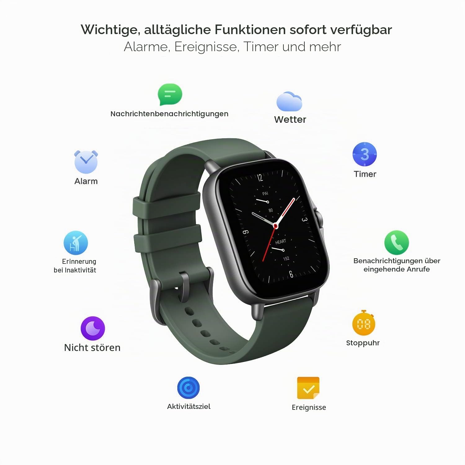 Amazfit Smartwatch GTS 2e GPS 1,65''Aktivitätstracker für Fitness und Gesundheit mit 90 Sportmodi, 14 Tagen Akkulaufzeit, Überwachung von SpO2, Herzfrequenz, Schlaf, Stress für Herren Damen (Grün)