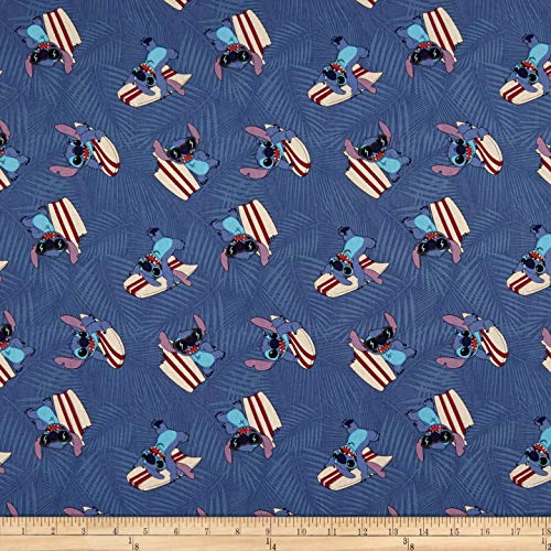 Disney Lilo And Stitch Surfer Stitch Blue Quilt Fabric By The Yard, (0645743)