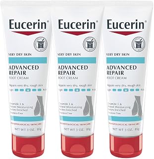 Eucerin Advanced Repair Foot Cream Pack of 3 - Fragrance-Free, Fast-Absorbing Moisturizer for Dry Cracked Heels & Very Rough Feet, 3oz Tubes