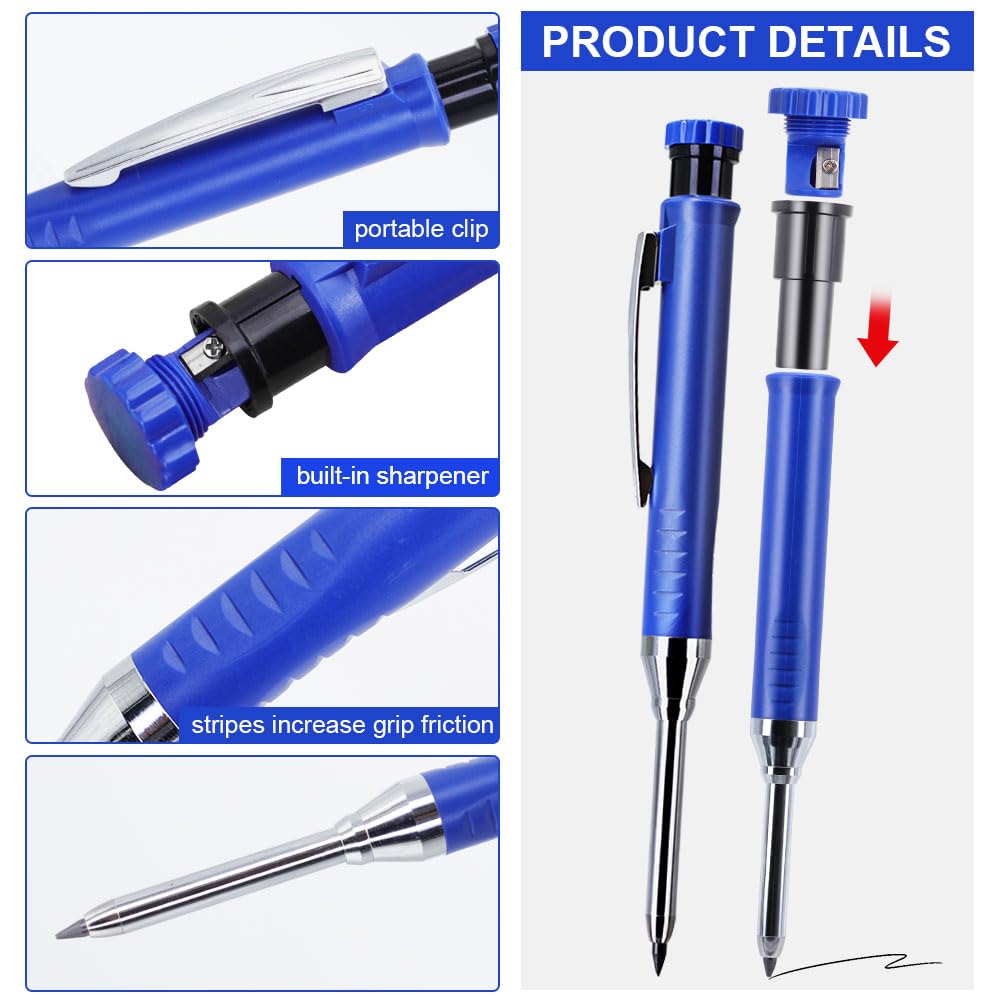 2.8mm Carpenter Pencils Set with 2.8mm Refill Leads, Extended Nose Deep Hole Pencil for Carpentry, Woodworking Marking & Pipeliners — Amazon image 2