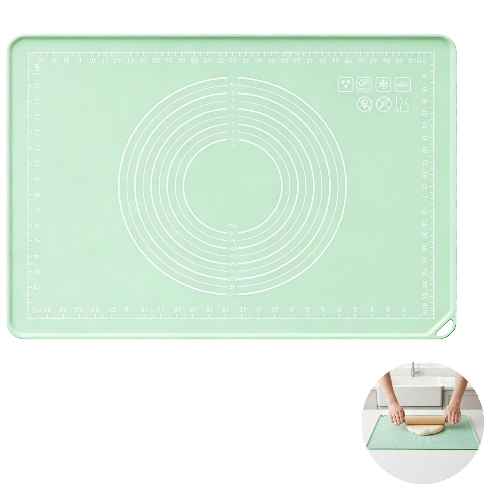 Knetmatte aus Silikon, 70 x 50 cm Teigmatte für den Kontakt mit Lebensmitteln geeignet, rutschfeste Backmatte mit Messskala, extra groß, zum Ausrollen, Kneten und Backen