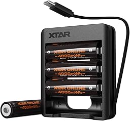 XTAR 新型 1.5V 充電池 単3形 4000mWh AA 電池 高出力 最大3A放電 タッチ式残量表示 繰り返し充電が約1500回可能 単三リチウムイオン 4本 充電器付属