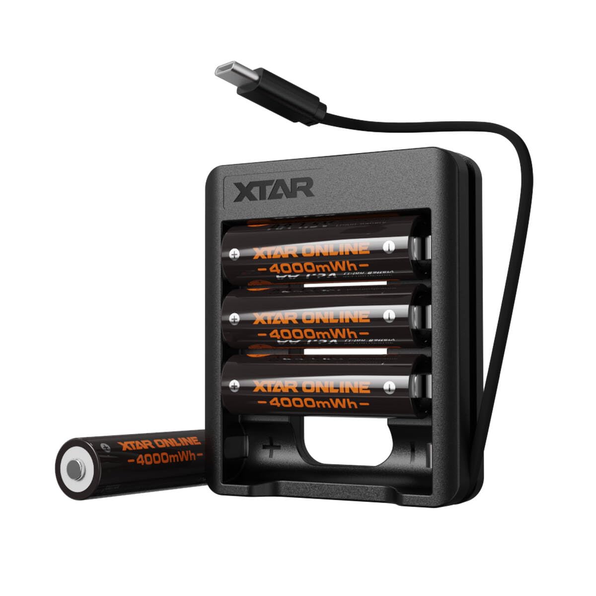 XTAR 新型 1.5V 充電池 単3形 4000mWh AA 電池 高出力 最大3A放電 タッチ式残量表示 繰り返し充電が約1500回可能 単三リチウムイオン 4本 充電器付属