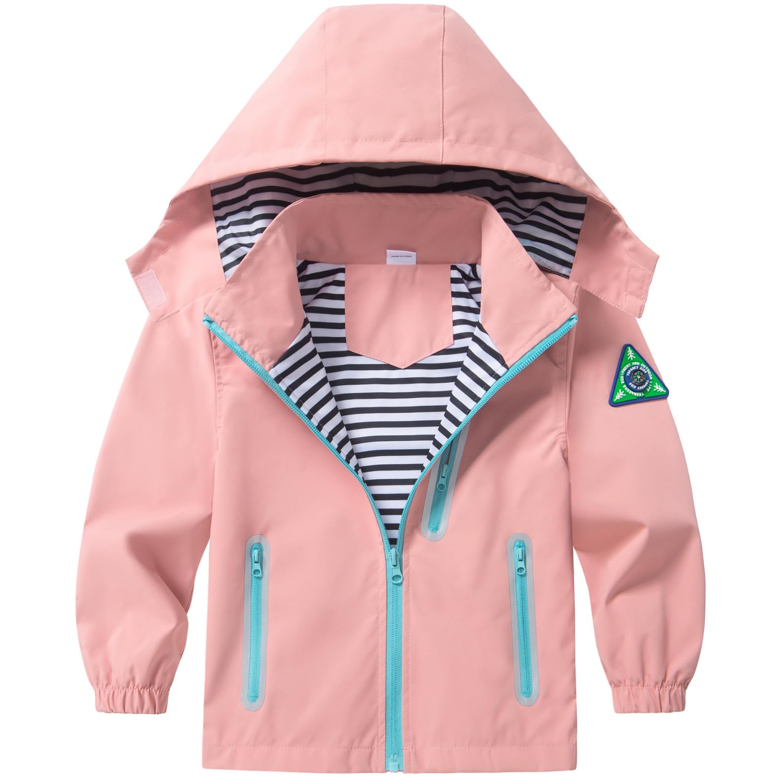 Boys Rain Jacket with Detachable Hood Lightweight Raincoats for Kids