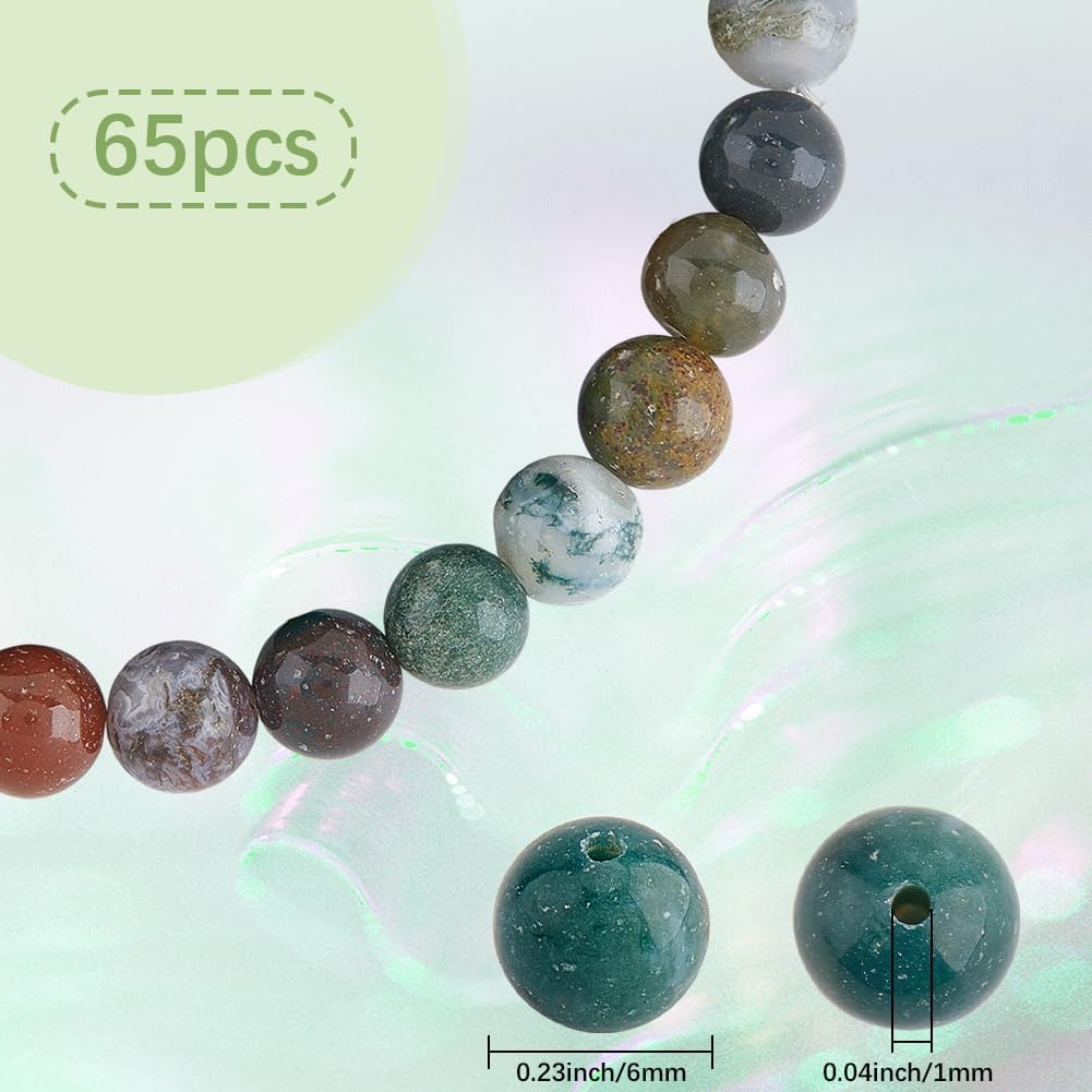 SUNNYCLUE 1 Box 65Pcs 6mm Indian Agate Beads Natural Stone Loose Beads Small Round Ball Colorful Smooth Gemstone Charm Spacers Findings Accessories for Jewelry Making Bracelets Necklaces DIY Crafts - Image 2