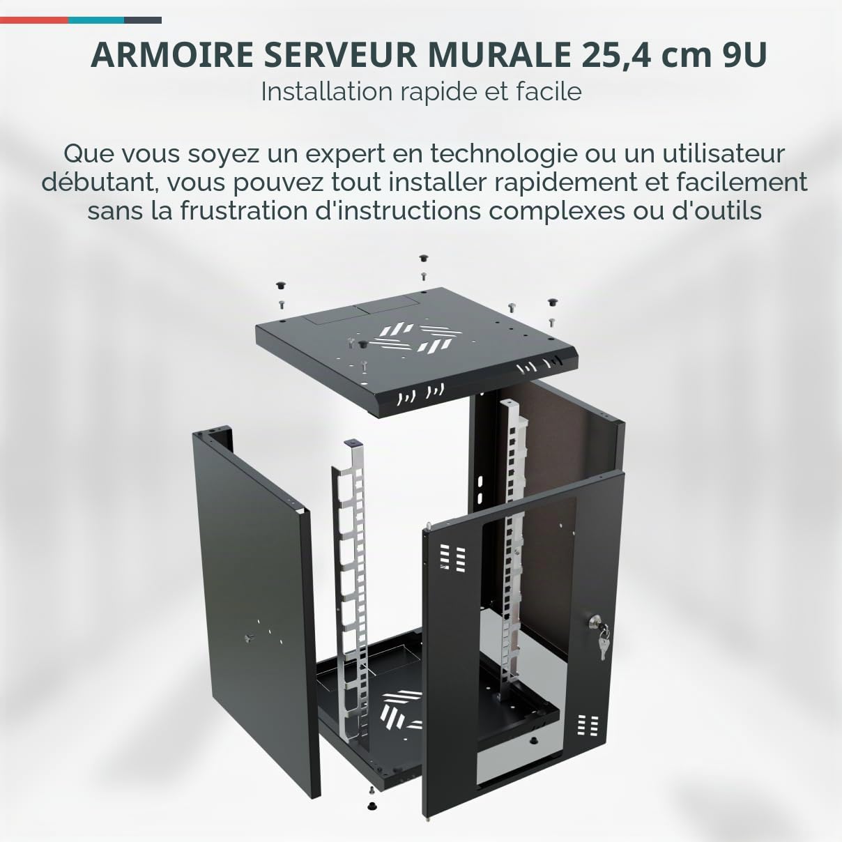 Armoire Réseau 10 Pouces - Baie Informatique 9U - Baie de Brassage pour Montage Mural - Capacité de Charge 20 kg - Armoire Informatique vers la Salle des Serveurs, Le Bureau - Noir