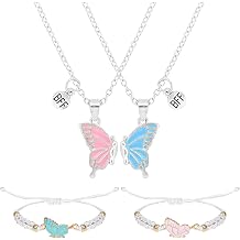 BFF Bracelets and Friendship Necklace for 2, Butterfly Friendship Necklace & Bracelet SetAdjustable BFF Jewelry Gift for Best FriendsWomens Jewelry Gifts