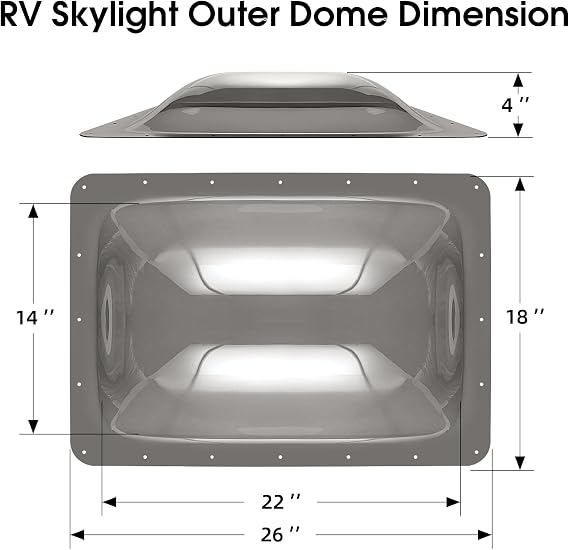 RV Skylight Replacement Bundle,18 x 26 RV Skylight Shower Outer Dome Fit 14 x 22 Openings for Camper Trailer Fifth Wheel,Inner Dome with Window 14 x 22 +Polyurethane Adhesive Sealant,Smoke Gray
