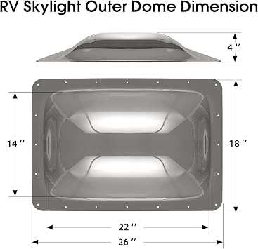 RV Skylight Replacement Bundle,18 x 26 RV Skylight Shower Outer Dome Fit 14 x 22 Openings for Camper Trailer Fifth Wheel,Inner Dome with Window 14 x 22 +Polyurethane Adhesive Sealant,Smoke Gray