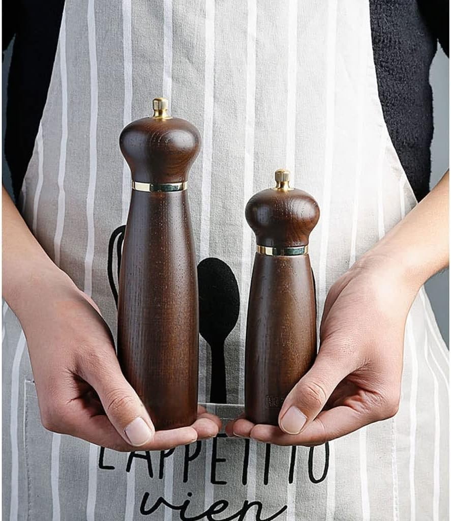 Wooden Pepper Grinder and Salt Mill Adjustable Manual with 304 Stainless Steel Core(Medium)