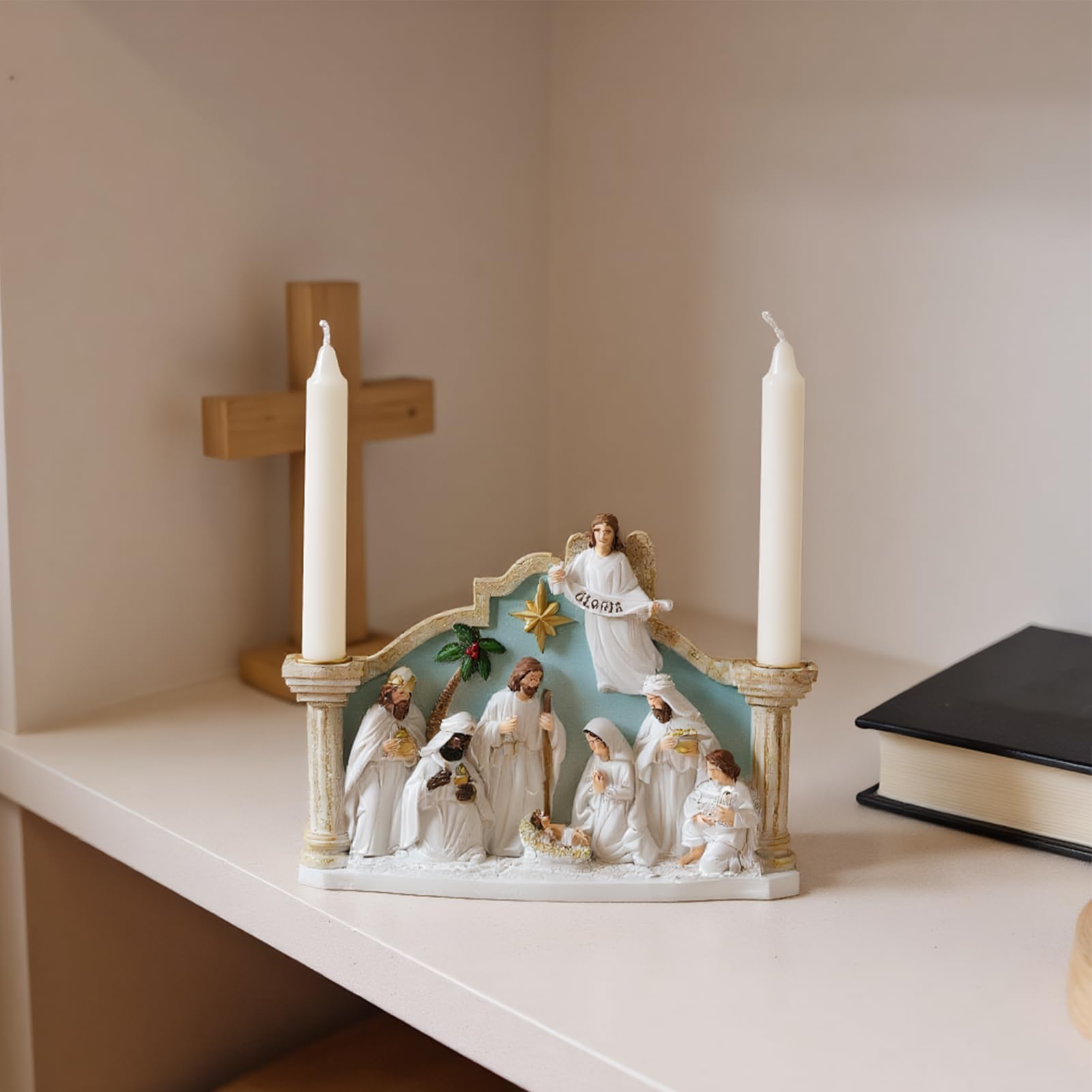 Portacandela Presepe Avvento Statua Candeliere Natalizio per Feste