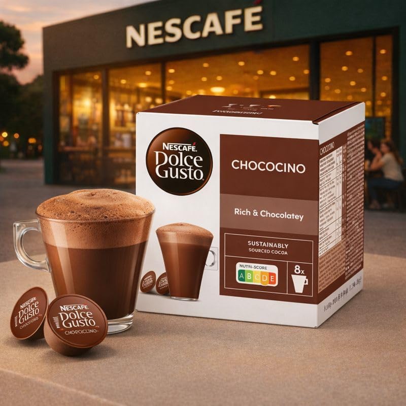 Image of Nescafe Dolce Gusto Chococino Hot Chocolate Pods By COUGAR | Rich & Chocolatey Cocoa Drink | Smooth Frothy Texture | Sustainably Sourced Cocoa | Compatible with Dolce Gusto Machines | 16 Servings - 256g (Imported-USA)