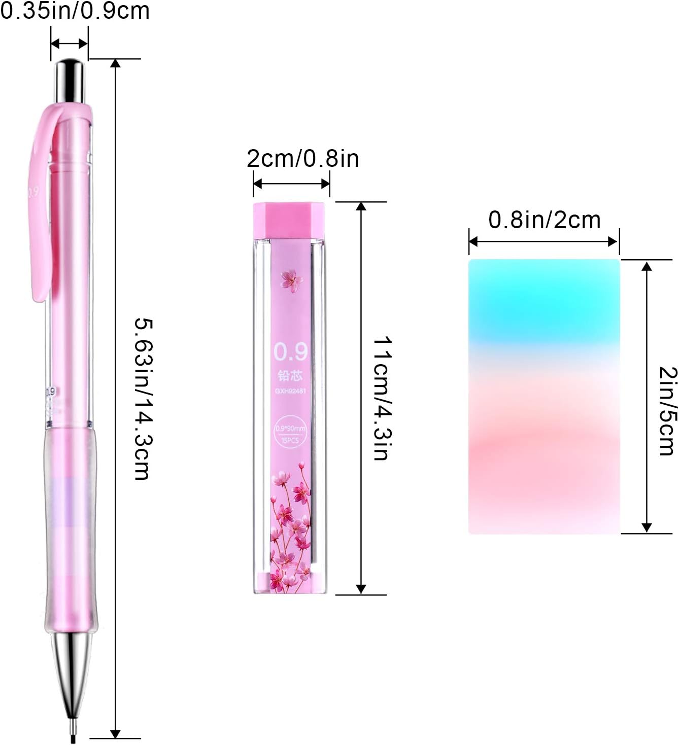 Boao 23 Pieces 0.9 mm Mechanical Pencil Set, Includes 12 Pieces Mechanical Pencils, 8 Tubes of Pencil Refills, 3 Pieces Erasers for School and Office Drawing Crafting
