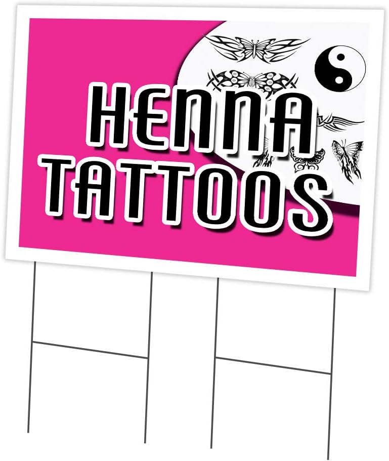Henna Tattoos 2 Pack of 12" x 16" Yard Sign & Stake | Advertise Your Business | Stake Included Image On Both Sides | Made in The USA