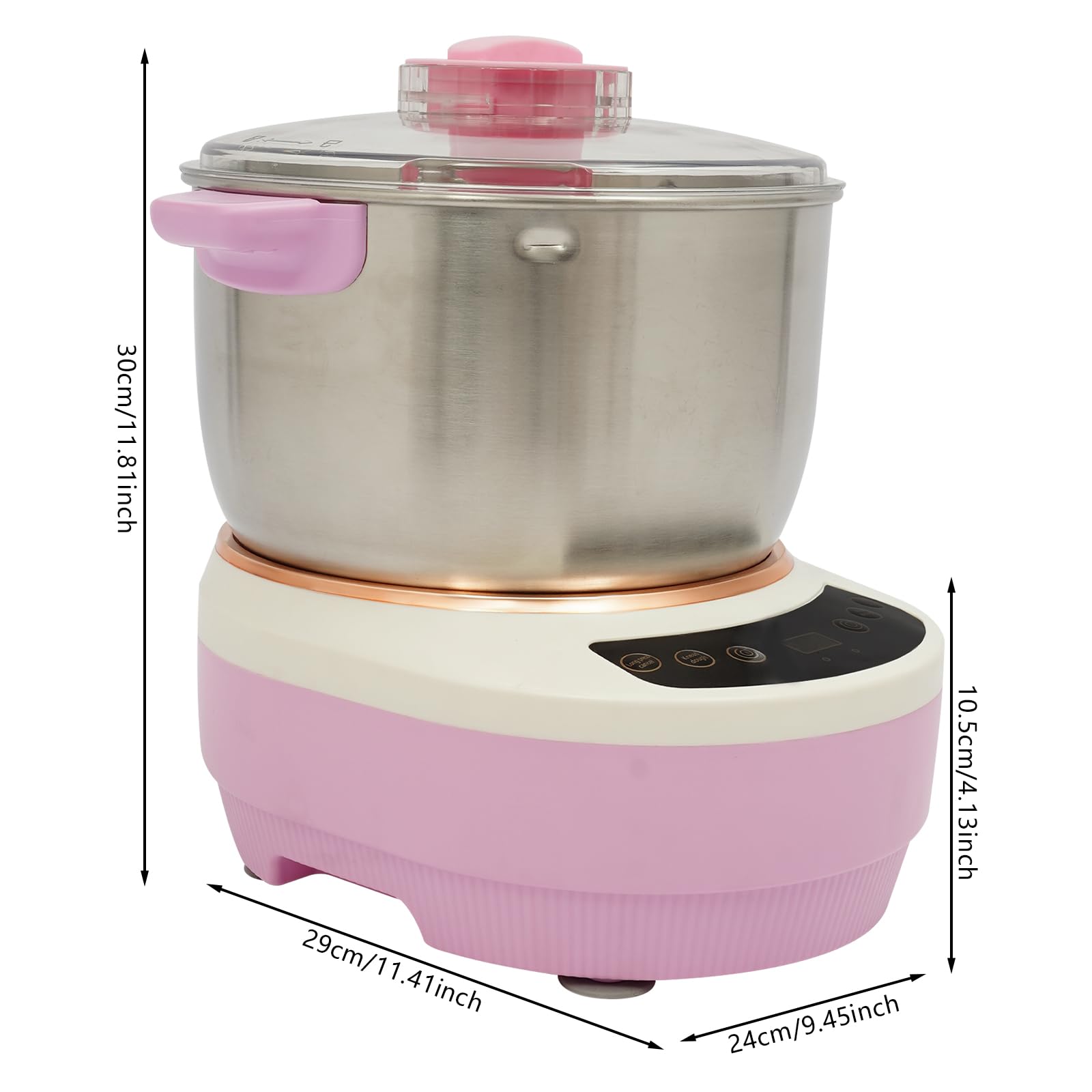 Acero Inoxidable Amasadora Eeléctrica avec Fonction Fermentation | 7 Litros Rosa Maquina de Masa, con Tapa Transparente, Diseño Silencioso, Preparación de Pan y Pasta