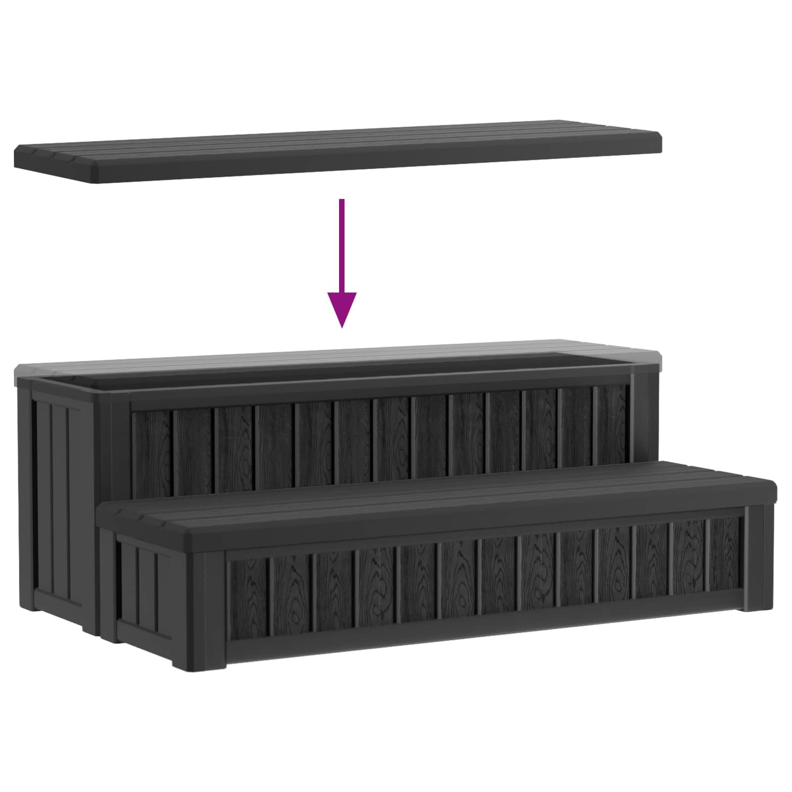 vidaXL Badewannenleiter mit Aufbewahrungsfach 2 Stufen schwarz 93 x 57 x 35 cm PP, moderner rechteckiger Spa Hocker, witterungsbeständig, UV-beständig, tragbar