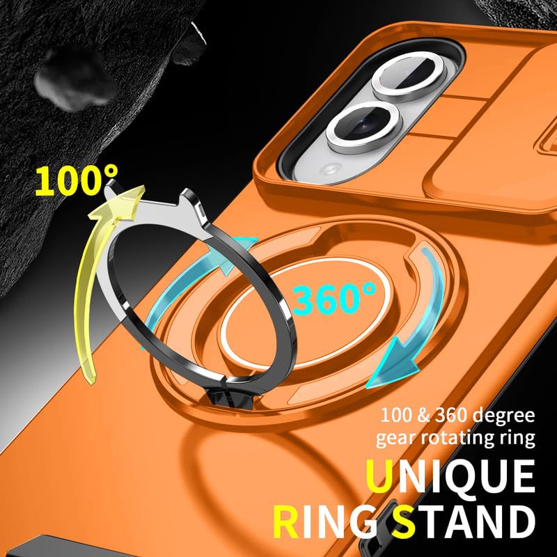 Image of LuxuryKase Shockproof Rugged Case for Samsung Galaxy S25 Edge | Slide Camera Cover | 360 Rotating Ring Kickstand | Military-Grade Protection - Sunset Orange